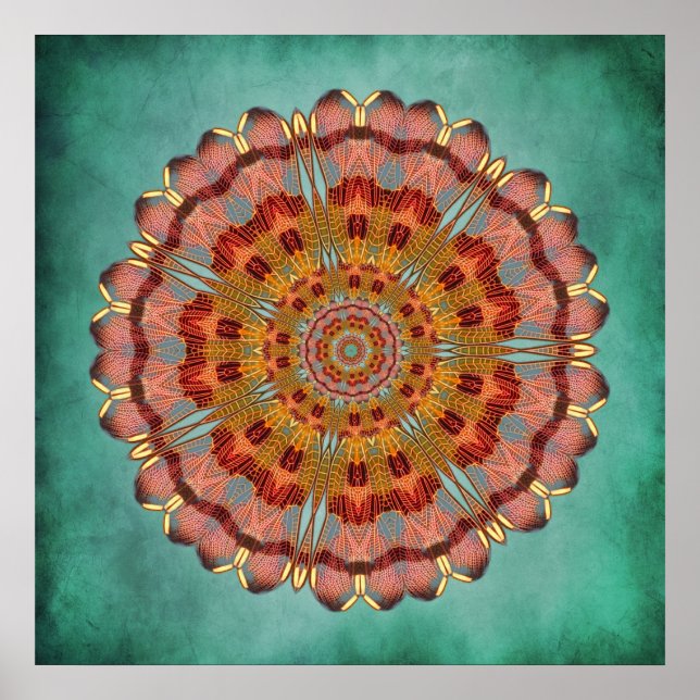 Poster Dragonfly Wing Kaleidoscope Mandala Print (Devant)