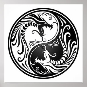 Poster Dragons Yin Yang Noir Personnalisables