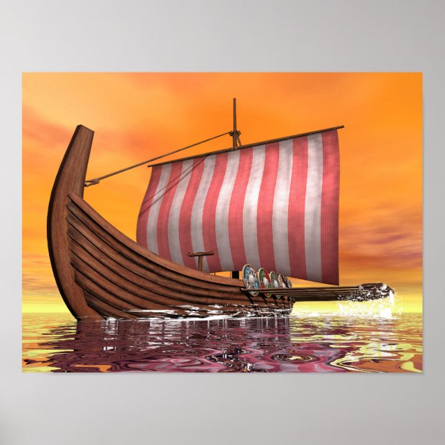 Poster Drakkar ou navire viking - rendu 3D (Devant)