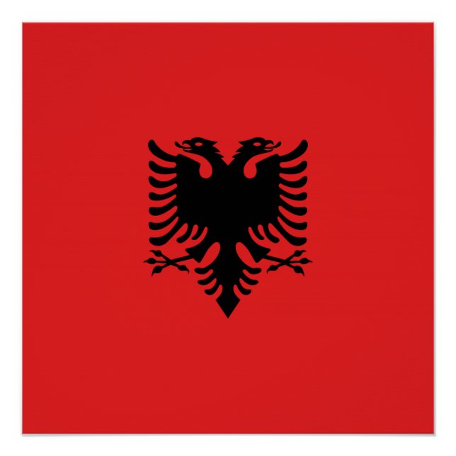 Poster Drapeau albanais avec aigle à deux têtes (Devant)