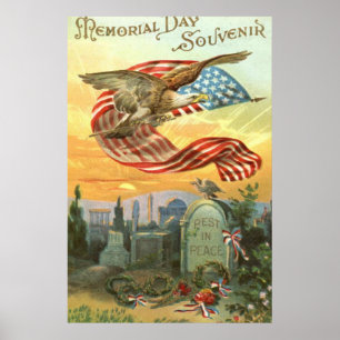 Poster Drapeau américain Aigle à tête blanche Cimetière P