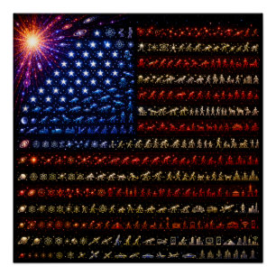 Poster Drapeau américain évolution Big Bang à l'humanit