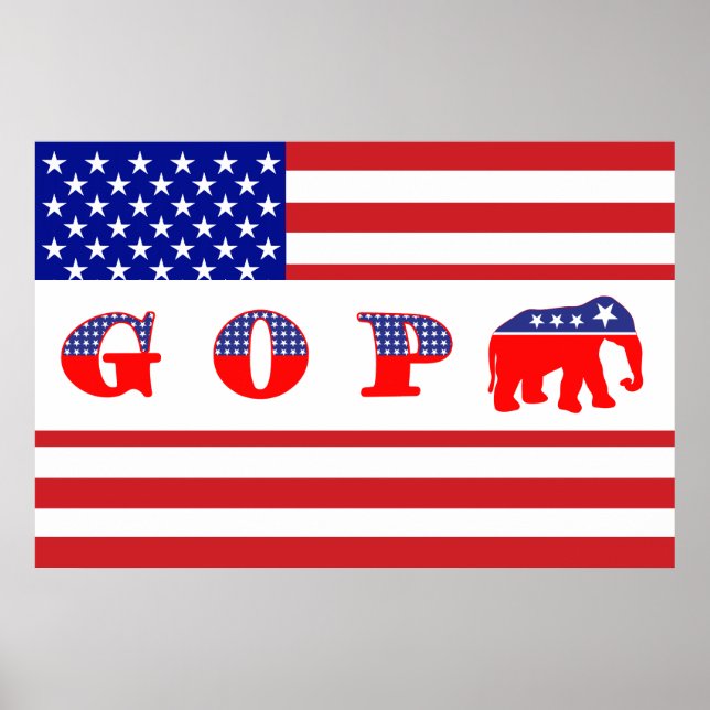 Poster Drapeau américain - G O P - Eléphant (Devant)
