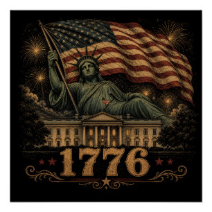 Poster Drapeau américain patriotique de 1776 Statue de la