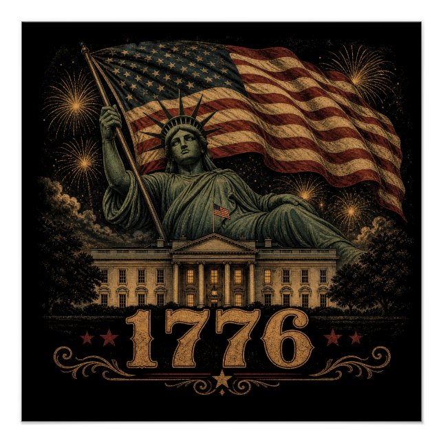 Poster Drapeau américain patriotique de 1776 Statue de la (Devant)