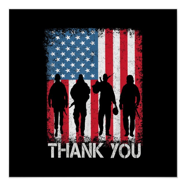 Poster Drapeau Américain Patriotique Merci Pour (Devant)