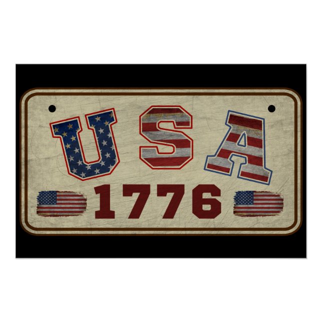 Poster Drapeau américain Vintage 1776 (Devant)