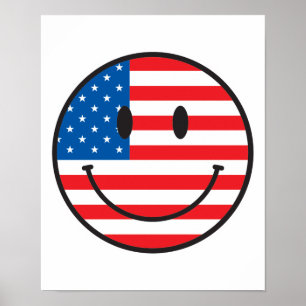 Poster Drapeau américain, visage joyeux