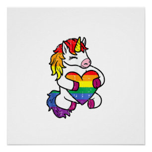 Poster Drapeau Arc-en-ciel de Fierté Gay Licorne Cœur Lgb