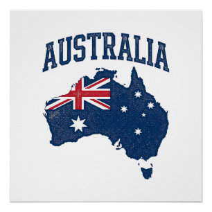 Poster Drapeau Australie Carte Graphique Vintage en détre