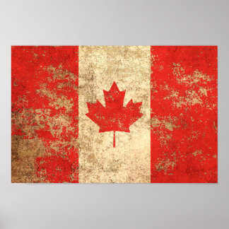 Poster Drapeau canadien Vintage d'âge rugueux