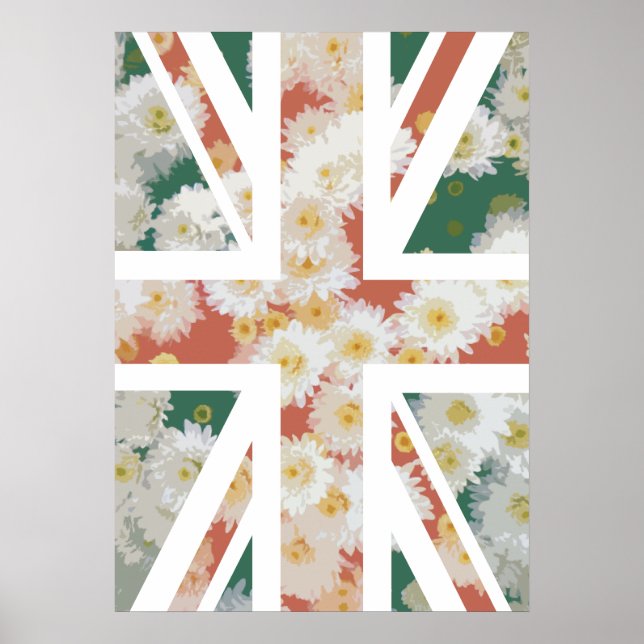 Poster Drapeau Chrysanthemums Flower Union Jack British ( (Devant)