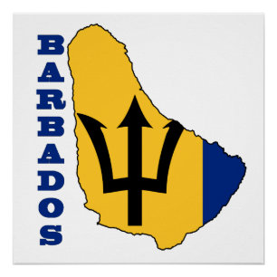 Poster Drapeau dans la carte Barbade