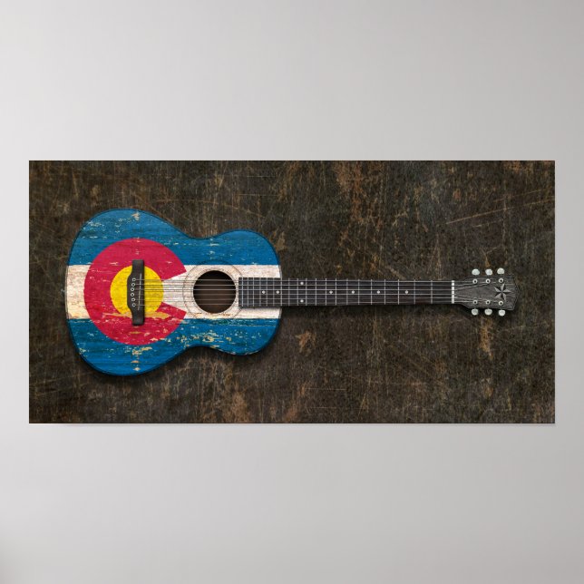 Poster Drapeau de Colorado rayé et usé Guitare acoustique (Devant)
