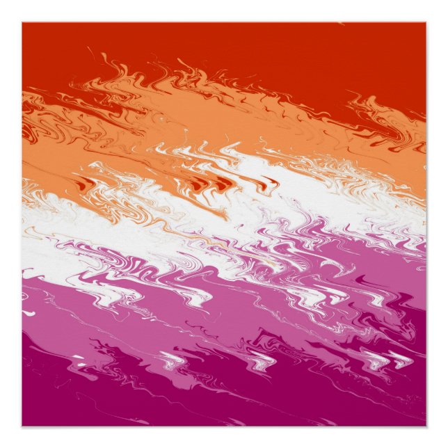 Poster Drapeau de fierté lesbienne abstrait trippy ondulé (Devant)