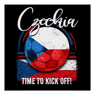 Poster Drapeau de football Czechia, Vintage rétro