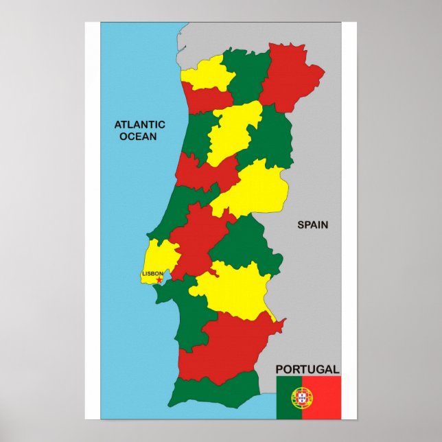 Poster drapeau de la carte politique du pays du portugal (Devant)