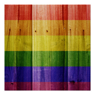 Poster Drapeau de la fierté arc-en-ciel en bois
