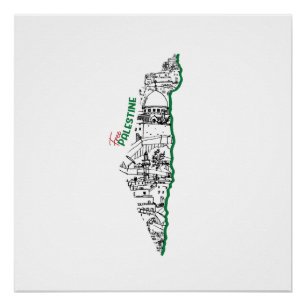 Poster Drapeau de la Palestine sur sa carte, Visit Palest