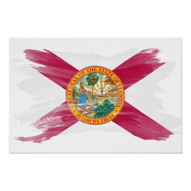 Poster Drapeau de l'état de Floride brosse trait, Drapeau (Devant)
