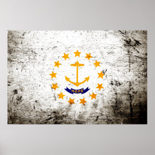 Poster Drapeau de l'État de Rhode Island Black Grunge