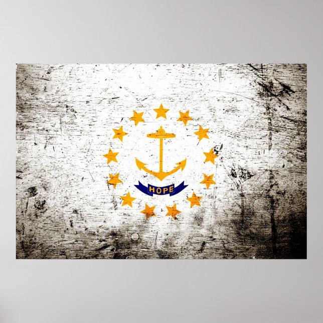 Poster Drapeau de l'État de Rhode Island Black Grunge (Devant)