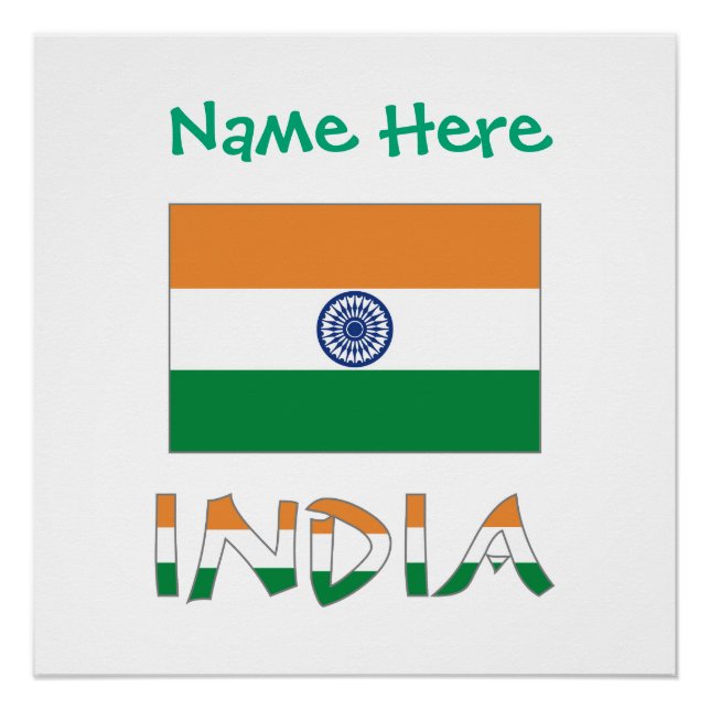 Poster Drapeau de l'Inde personnalisé avec nom (Devant)