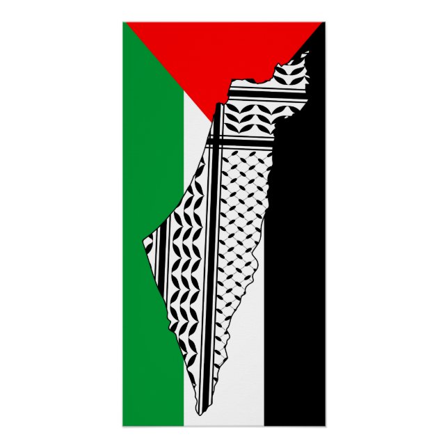 Poster Drapeau de Palestine et carte avec Keffiyeh Motif (Devant)