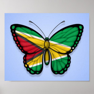 Poster Drapeau de papillon de la Guyane sur le bleu