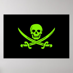 Poster Drapeau de pirate de Jolly roger vert néon