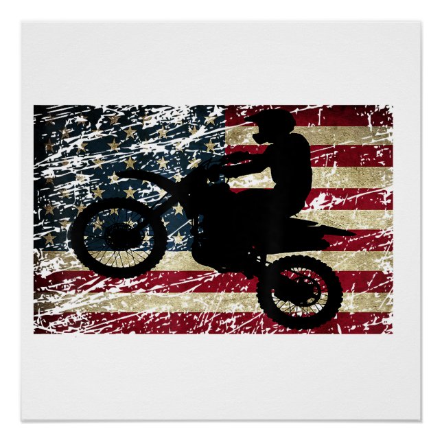 Poster Drapeau Dirt Vélo USA Drapeau T-Shirt Motocross Dr (Devant)