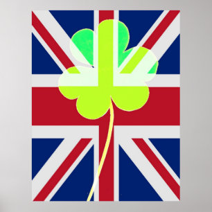 Poster Drapeau drôle St Patrick Shamrock irlandais britan