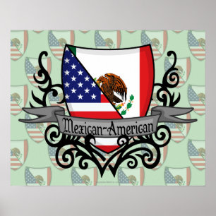 Poster Drapeau du Bouclier mexicain américain