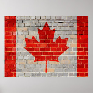 Poster Drapeau du Canada sur un mur de briques