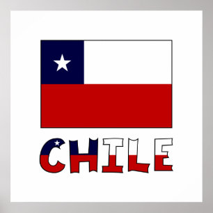Poster Drapeau du Chili et nom en couleur