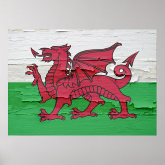 Poster Drapeau du Pays de Galles Patiné