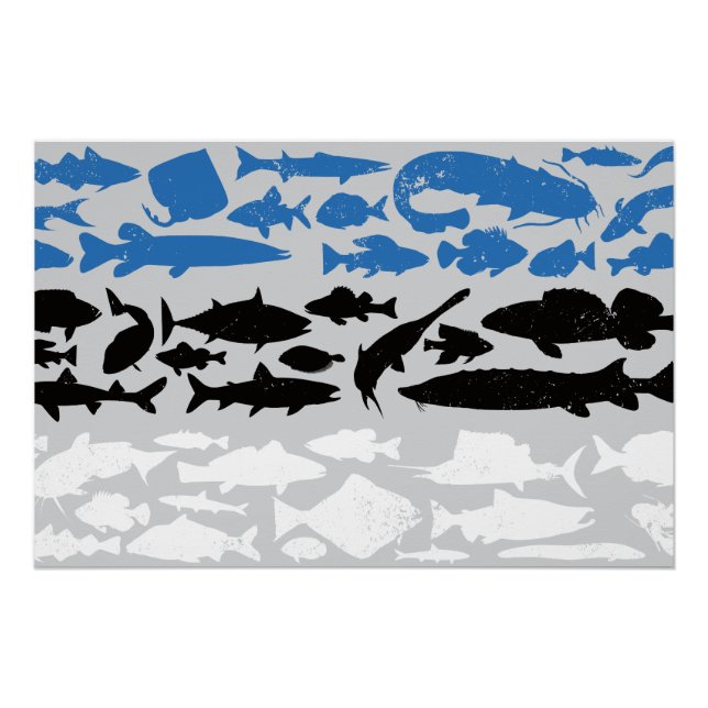 Poster Drapeau estonien fait de poisson - Design de pêche (Devant)