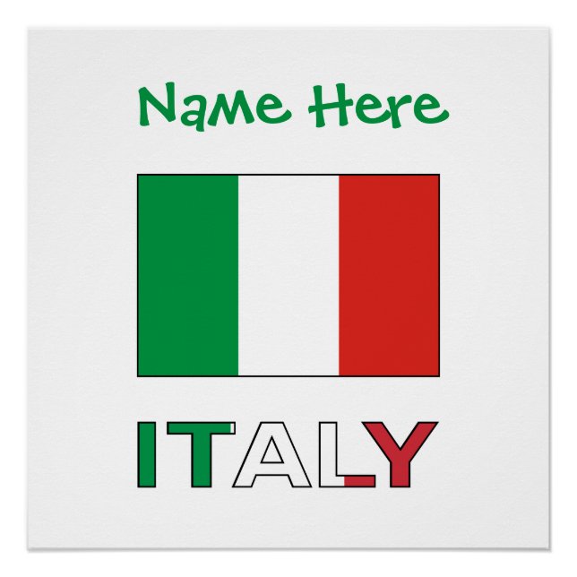 Poster Drapeau Italien Moderne Tricolore Nom Ici  (Devant)