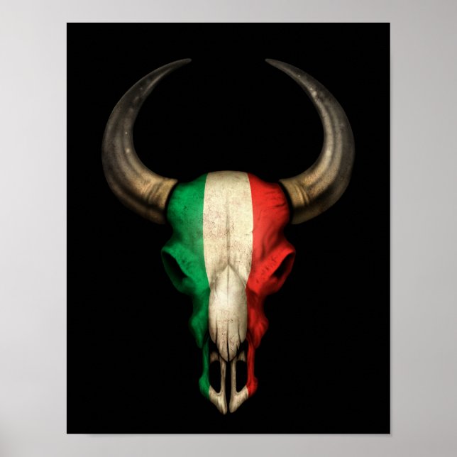 Poster Drapeau italien Taureau sur noir (Devant)