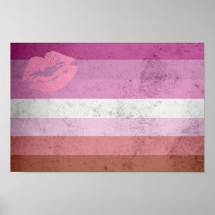 Poster Drapeau lesbien de fierté de rouge à lèvres