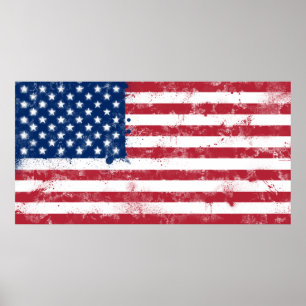 Poster Drapeau peint des Etats-Unis