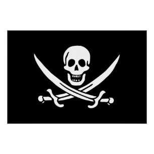 Poster Drapeau pirate crâne épées croisées
