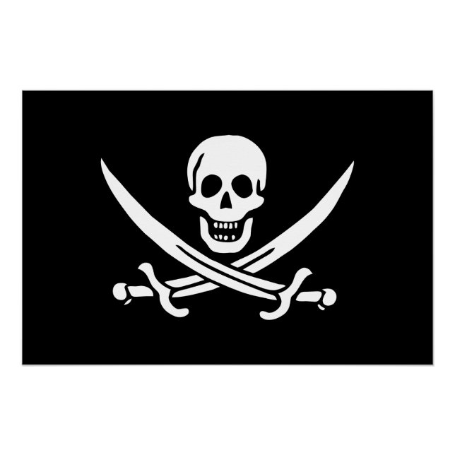 Poster Drapeau pirate crâne épées croisées (Devant)