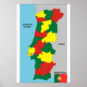 Poster drapeau politique de carte de pays du Portugal