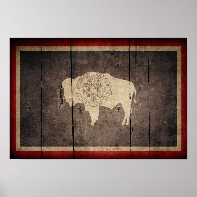 Poster Drapeau robuste de Wyoming en bois (Devant)
