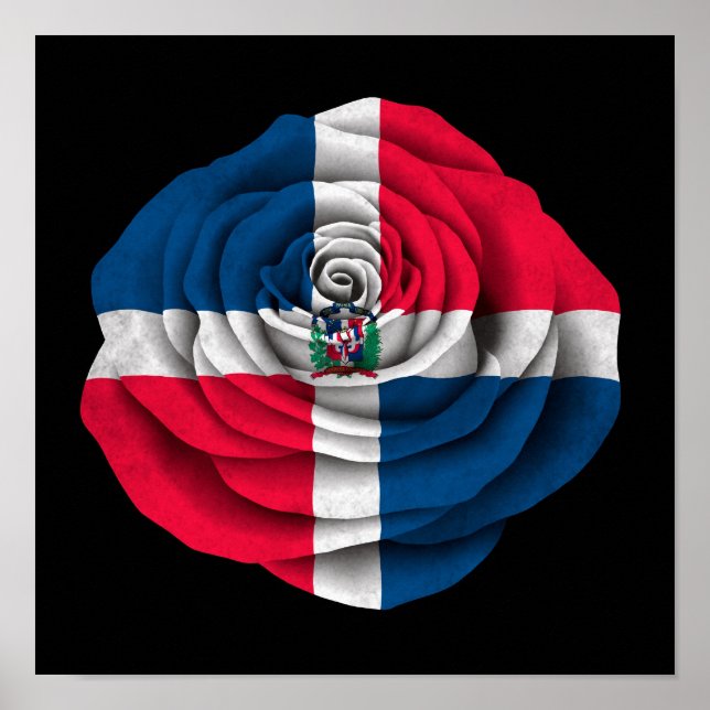 Poster Drapeau Rose de République Dominicaine sur Noir (Devant)