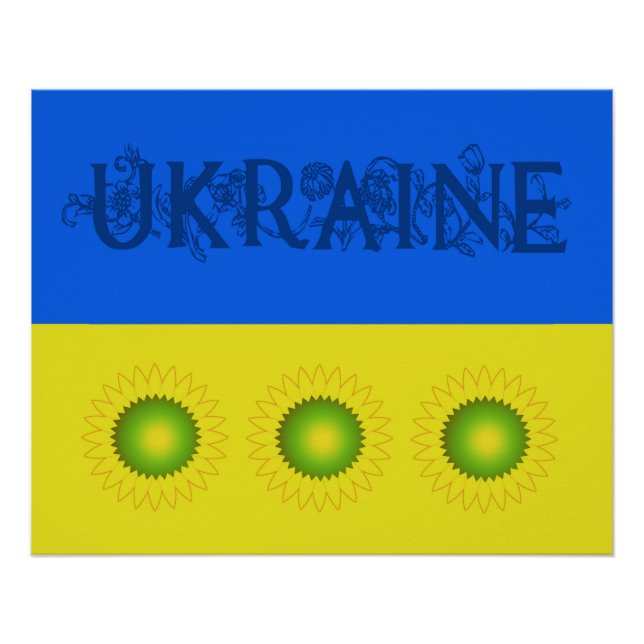 Poster Drapeau ukrainien avec tournesols (Devant)