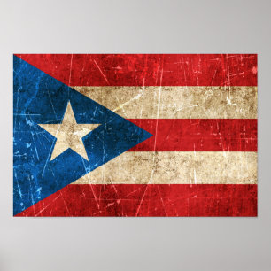 Poster Drapeau vintage à l'âge et à rayures de Porto Rico