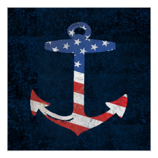 Poster Drapeau vintage américain patriotique Ancre Nautiq