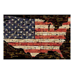 Poster Drapeau vintage Patriotique USA Étoiles et rayures